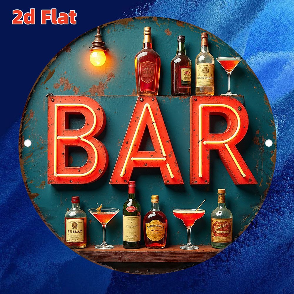 Office Lighting Decor - 2D Metal Sign, Vintage Neon Bar