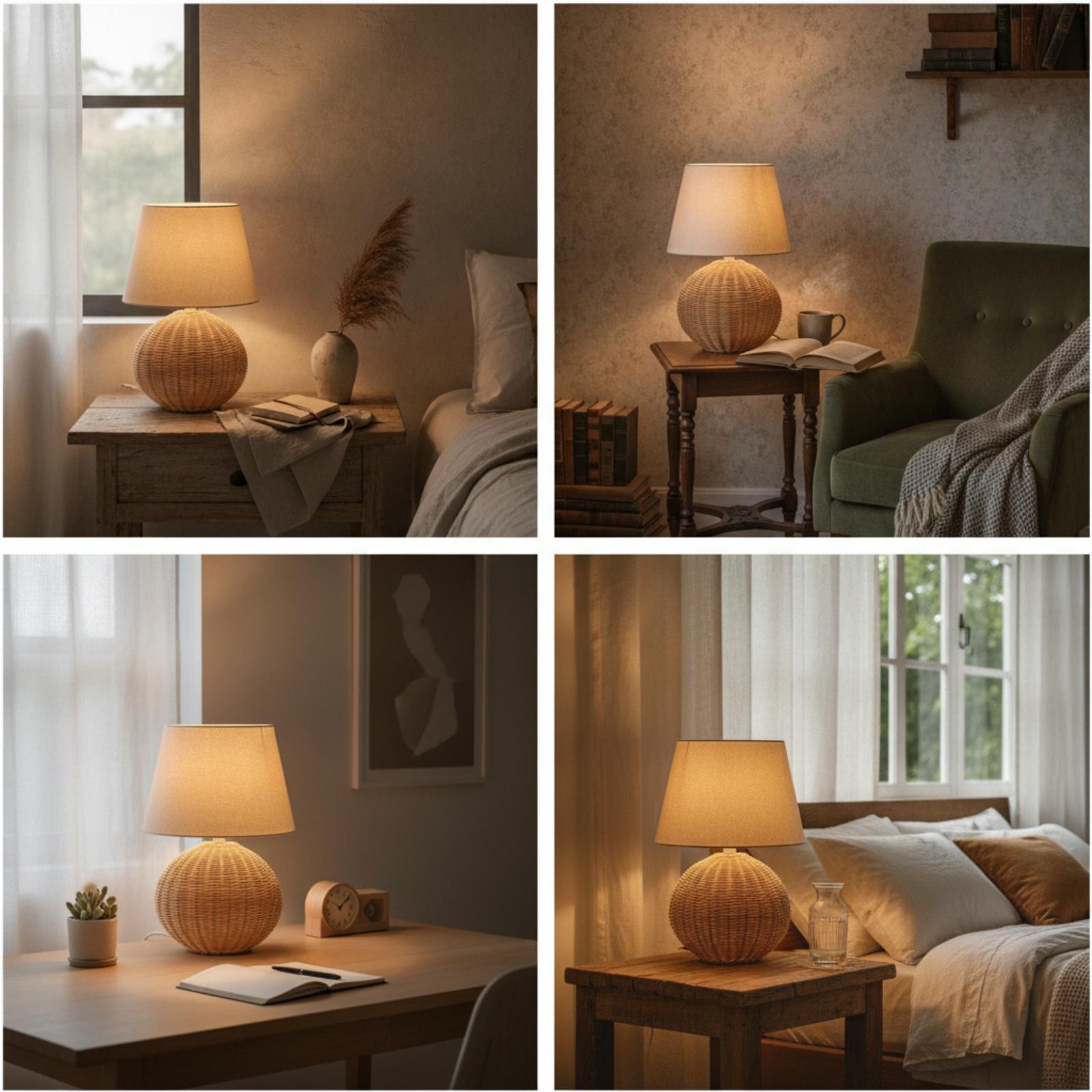 Bedside Lamp Rattan Base Fabri - Decor Lighting Lamps recension och pris
