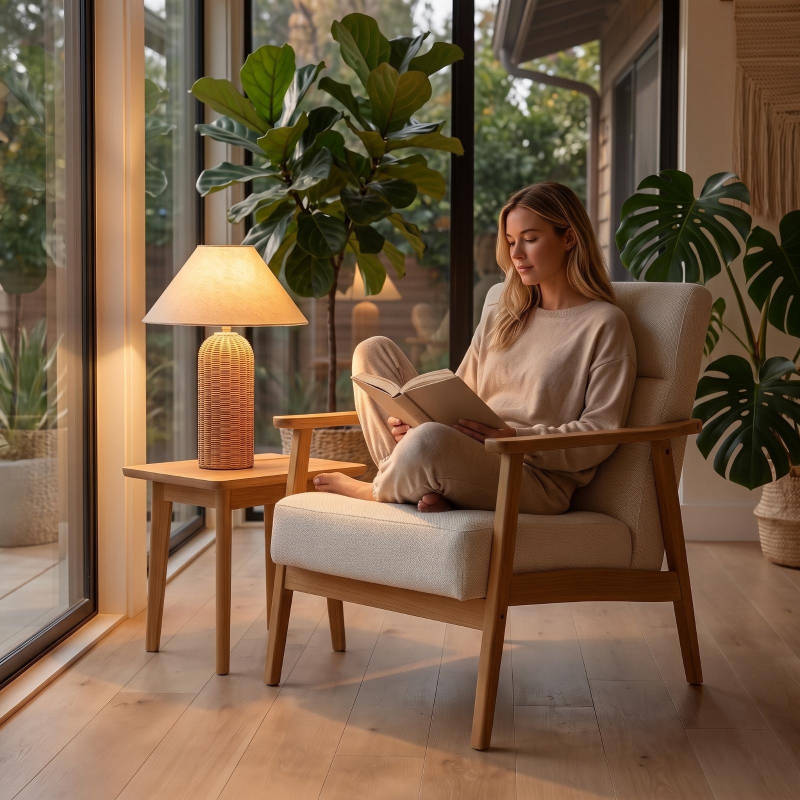 Bedside Lamp Rattan Base Fabri - Decor Lighting Lamps recension och pris