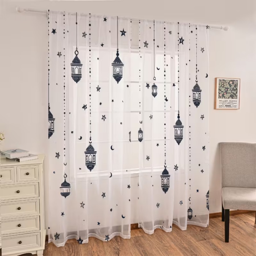 2PCS Digital Print Sheer Curta - Office Lighting Decor recension och pris