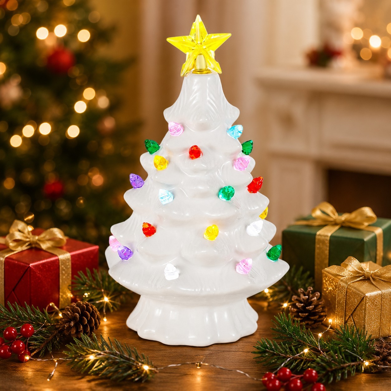 Lighted Ceramic Christmas Tree - Home Decor Lighting Tree recension och pris