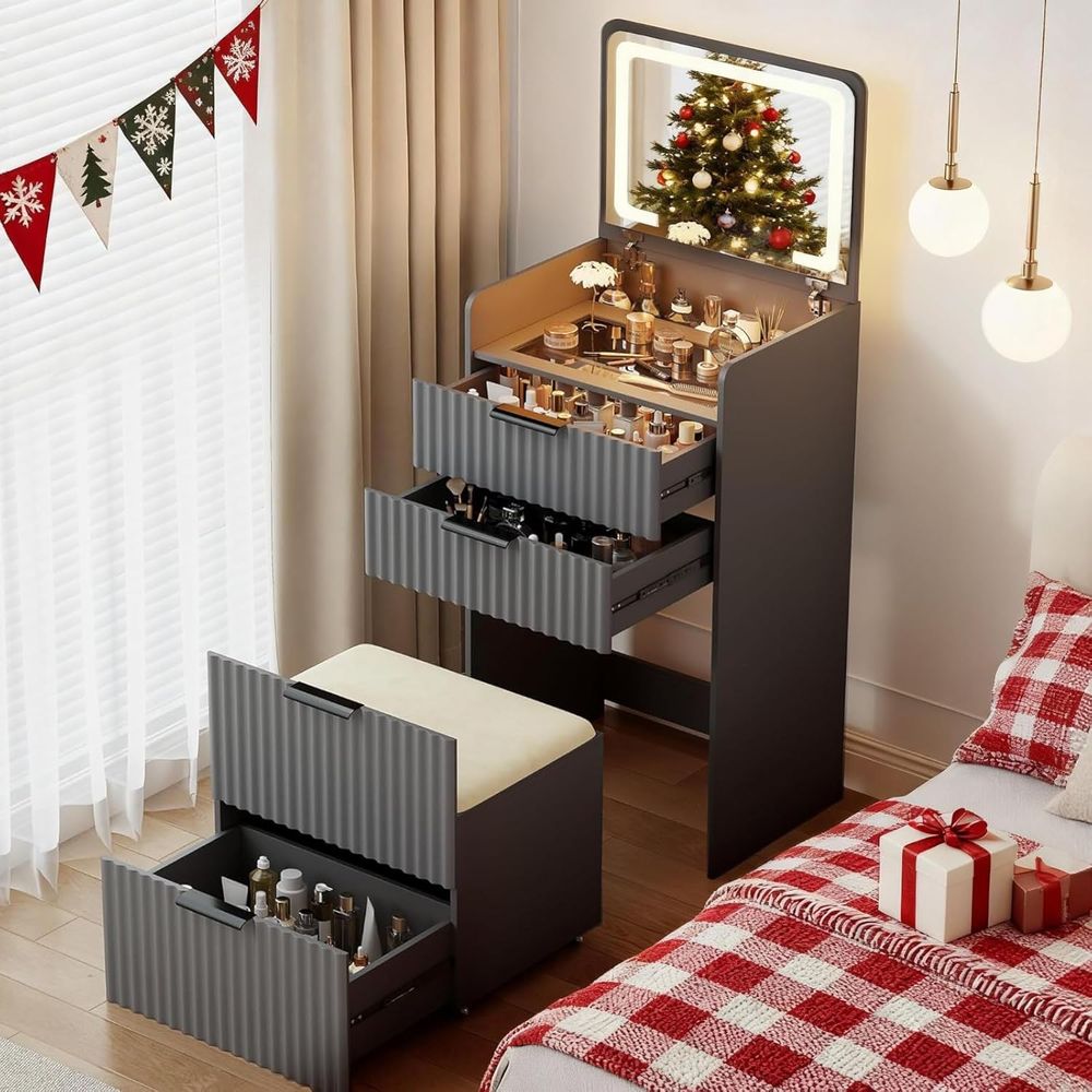 3-in-1 Grey Vanity Desk with M - Furniture Lighting & Decor Magazine recension och pris