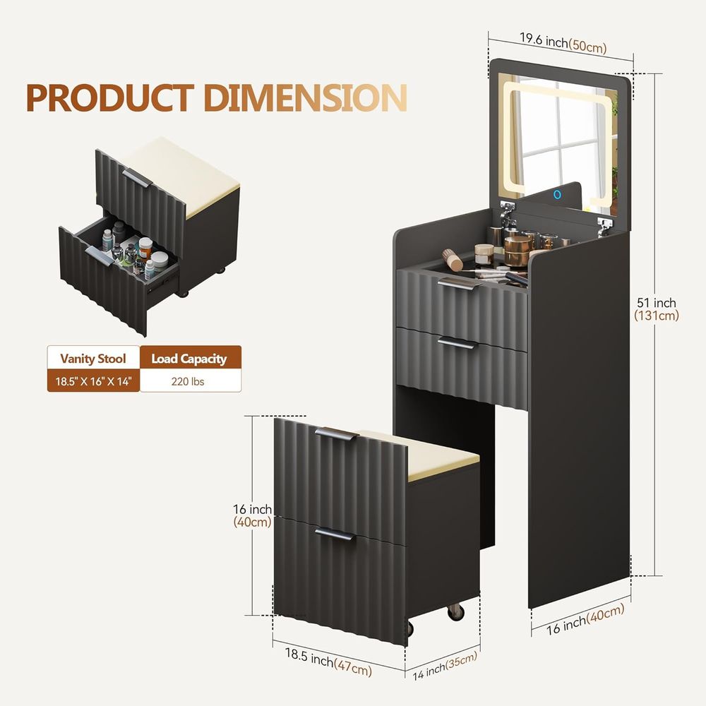 3-in-1 Grey Vanity Desk with M - Furniture Lighting & Decor Magazine recension och pris