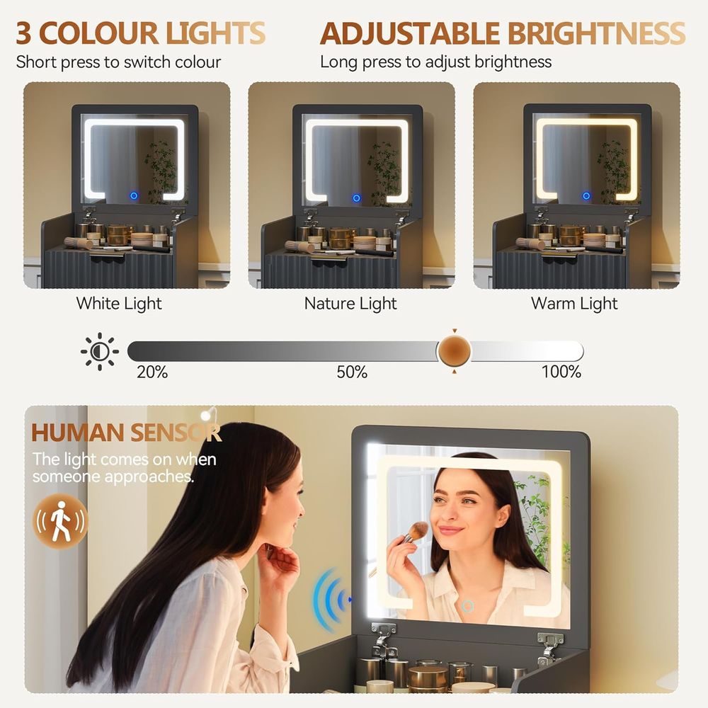 3-in-1 Grey Vanity Desk with M - Furniture Lighting & Decor Magazine recension och pris