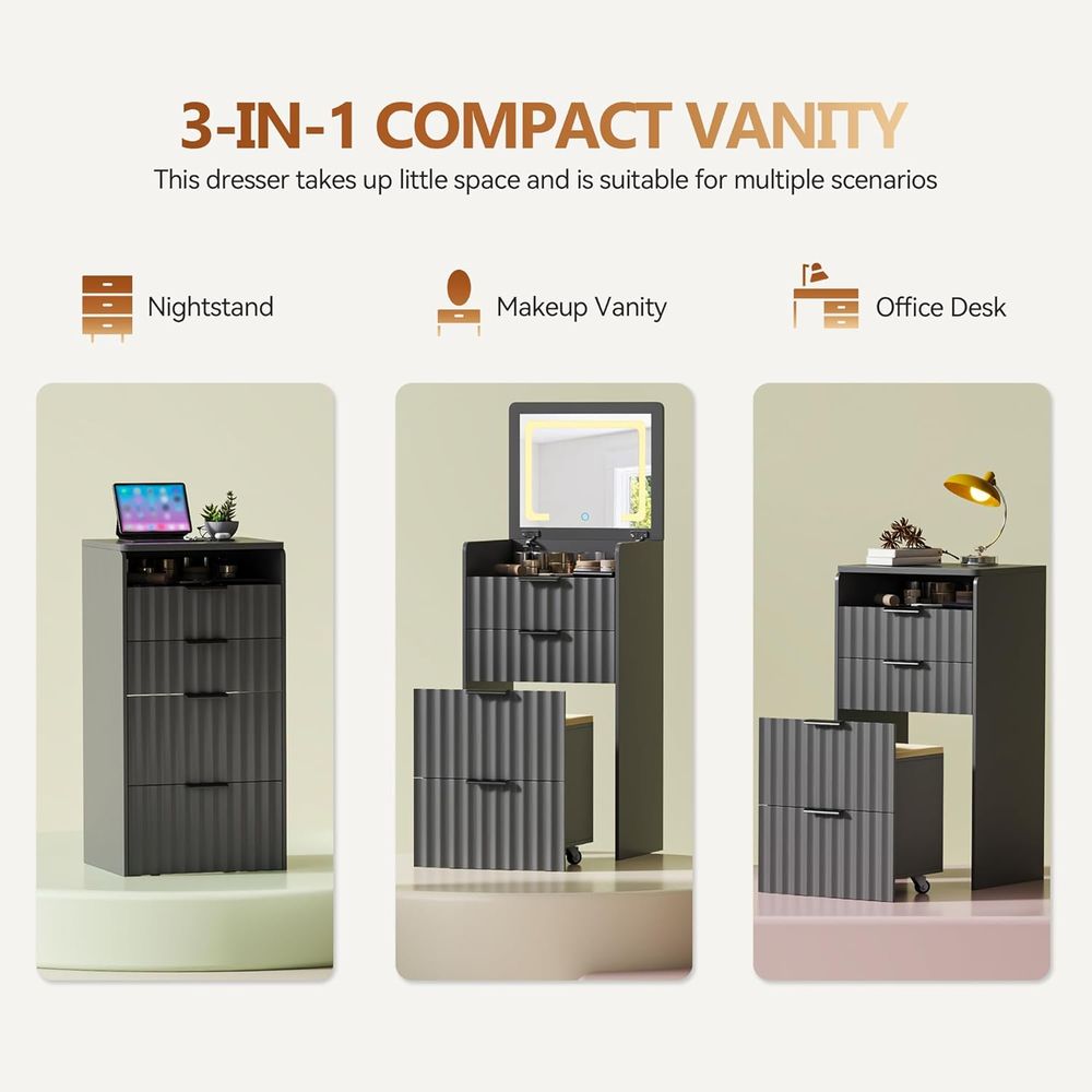 3-in-1 Grey Vanity Desk with M - Furniture Lighting & Decor Magazine recension och pris