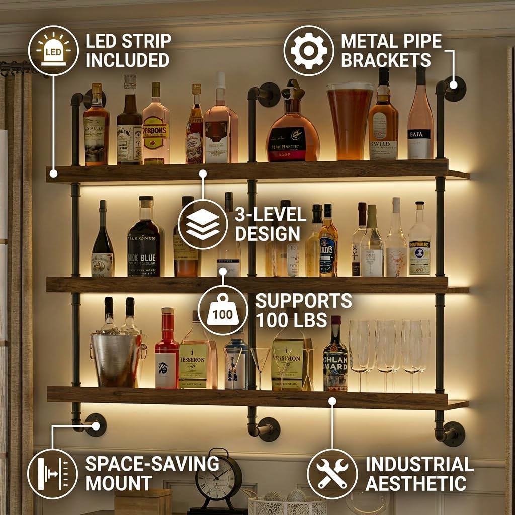 Wall Mounted Wine Rack With LE - Kitchen Decor Lighting recension och pris