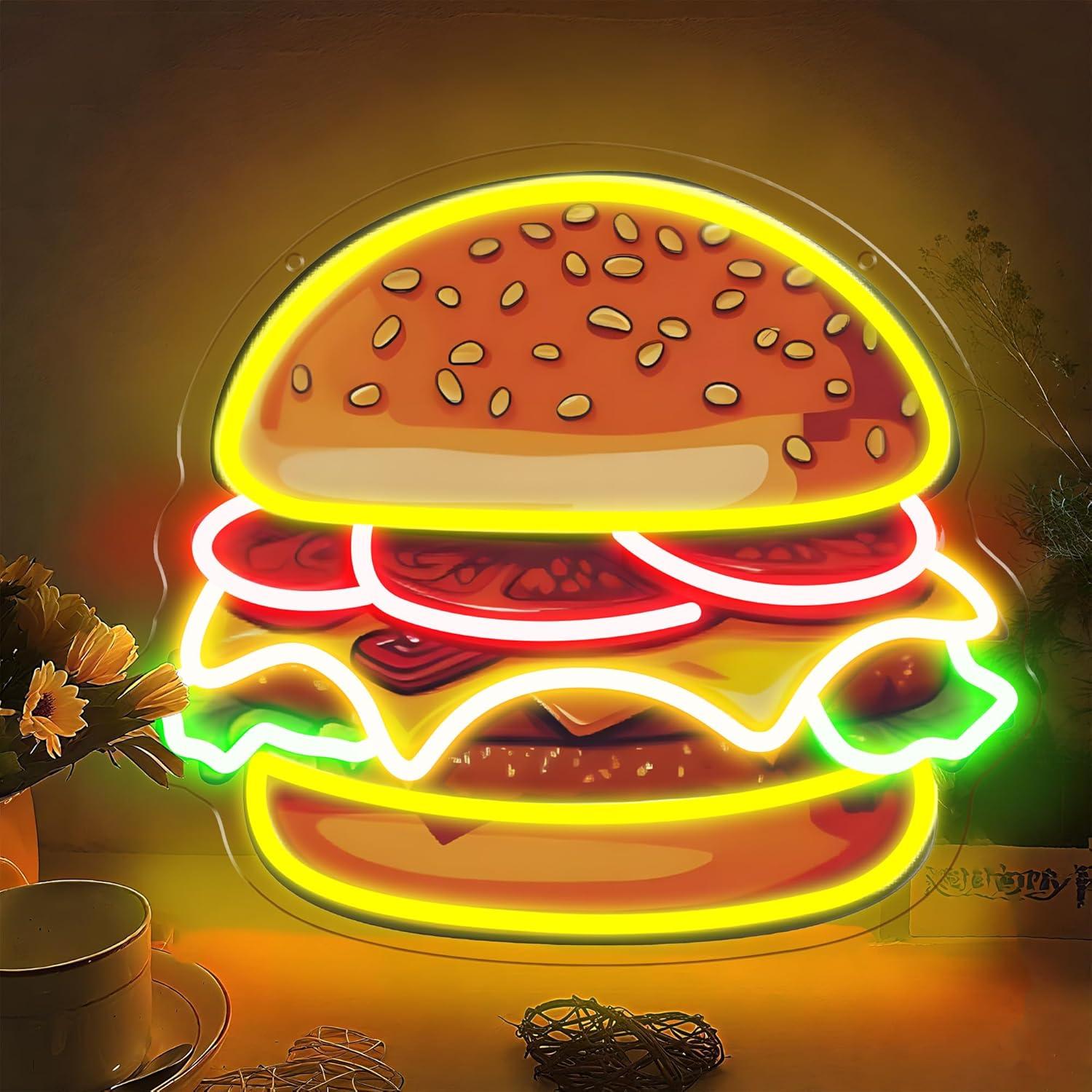 Burger Neon Sign LED Hamburger - Kitchen Decor Lighting recension och pris