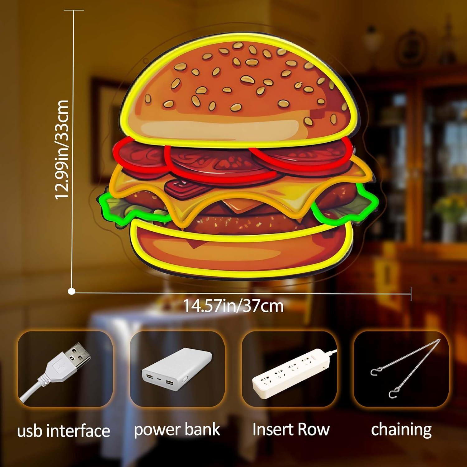 Burger Neon Sign LED Hamburger - Kitchen Decor Lighting recension och pris