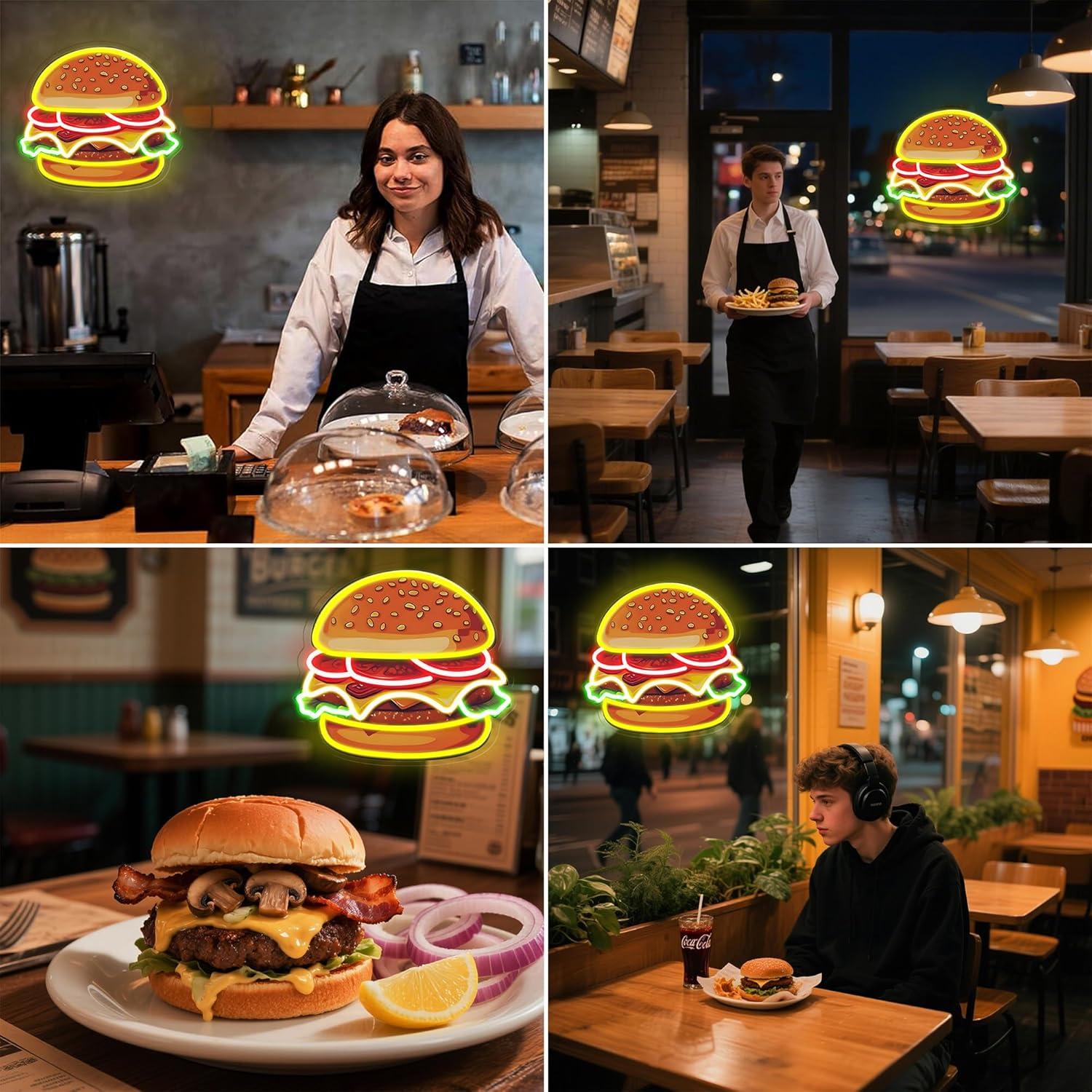Burger Neon Sign LED Hamburger - Kitchen Decor Lighting recension och pris
